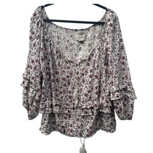 Denim Supply Ralph Lauren Floral Print Boho Peasant Blouse Prairie Women Medium